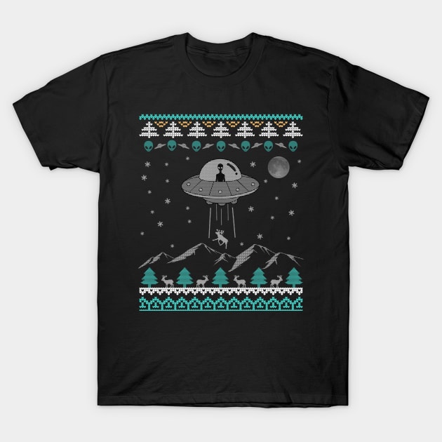 Believe Alien UFO Ugly Christmas Sweater Alien Spaceship T-Shirt by larfly